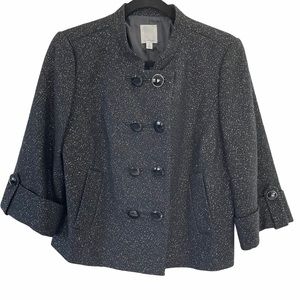 Halogen Jacket Medium Black Silver Sparkles Button Wool Blend